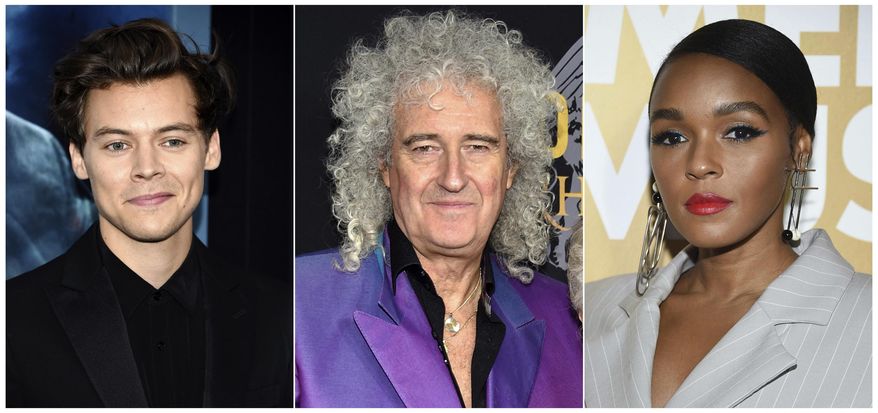 This combination photo shows Harry Styles, from left, Brian May and Janelle Monae, who will presenting at the 2019 Rock & Roll Hall of Fame induction ceremony on March 29. Styles will induct Stevie Nicks, May will induct Def Leppard and Monae will induct Janet Jackson. (AP Photo)