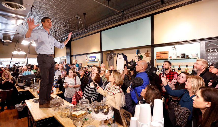 Presidential hopeful Beto O&#x27;Rourke won journalists&#x27; admiration when he leaped atop a lunch counter in Iowa on Thursday to make a point. (Associated Press)