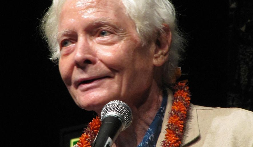 FILE - In this Aug. 2, 2011 file photo, poet W.S. Merwin speaks to the Hawaii Conservation Conference in Honolulu. Merwin, a prolific and versatile master of modern poetry who evolved through a wide range of styles as he celebrated nature, condemned war and industrialism and reached for the elusive past, died on Friday, March 15, 2019 at his home in Hawaii. A Pulitzer Prize winner and former U.S. poet laureate, Merwin completed more than 20 books and ranked high in the pantheon for decades, from early works inspired by myths and legends to late meditations on age and time. (AP Photo/Audrey McAvoy, File)