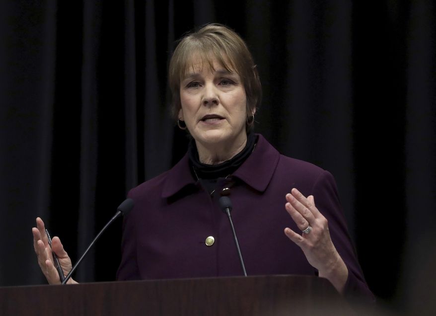 Wisconsin Supreme Court candidates Lisa Neubauer speaks during a debate with opponent Brian Hagedorn at the Wisconsin State Bar Center in Madison, Wis. Friday, March 15, 2019. (John Hart/Wisconsin State Journal via AP)