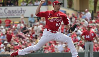 St. Louis Cardinals starting pitcher Jack Flaherty (22) delivers in the first inning during an exhibition spring training baseball game Monday, March 11, 2019, in Jupiter, Fla. (AP Photo/Brynn Anderson)