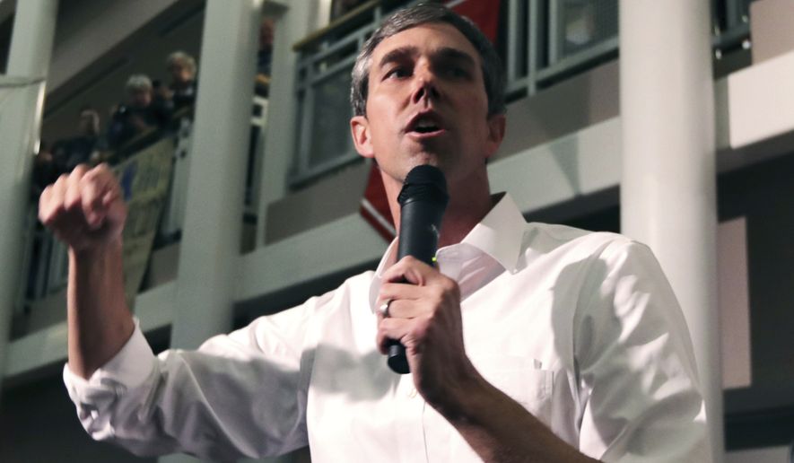 Former Texas congressman Beto O'Rourke addresses a gathering during a campaign stop at Keene State College in Keene, N.H., Tuesday, March 19, 2019. O'Rourke announced last week that he'll seek the 2020 Democratic presidential nomination. (AP Photo/Charles Krupa)