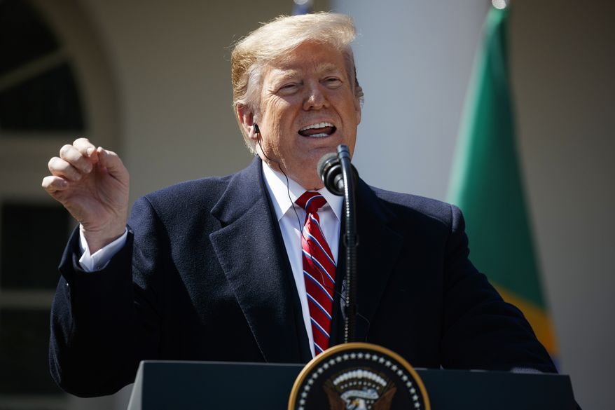 President Donald Trump speaks during a news conference with Brazilian President Jair Bolsonaro in the Rose Garden of the White House, Tuesday, March 19, 2019, in Washington. (AP Photo/Evan Vucci)