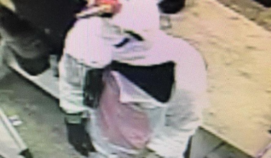 This photo provided by Baltimore County police shows surveillance video of an armed robbery with a suspect dressed in the unicorn costume. Baltimore County police have captured Jacob William Rogge, suspected of robbing a convenience store on Saturday, March 17, 2019 dressed in a unicorn costume. Rogge donned a pink-and-white unicorn costume and smashed a High's Dairy Store register with a crowbar. Police say 27-year-old Joseph Philip Svezzese drove Rogge, who fled with cash and cigarettes.(Baltimore County police via AP)