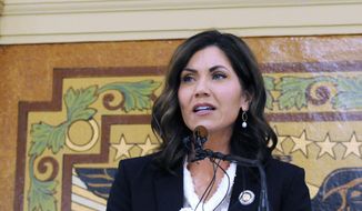 South Dakota Gov. Kristi Noem gives her first State of the State address in Pierre, S.D. South Dakota  (AP Photo/James Nord, File) **FILE**