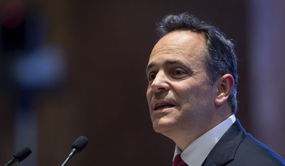 This Feb. 7, 2019, file photo shows Kentucky Gov. Matt Bevin delivering the State of the Commonwealth address to a joint session of the state legislature at the state Capitol in Frankfort, Ky. Bevin says he deliberately exposed his children to chickenpox so they would catch the highly contagious disease and become immune. (AP Photo/Bryan Woolston, File)