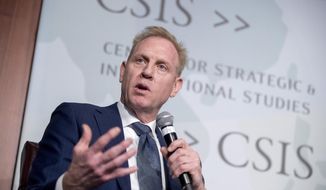 Acting Defense Secretary Patrick Shanahan speaks at the Center for Strategic and International Studies in Washington, Wednesday, March 20, 2019. (AP Photo/Andrew Harnik)