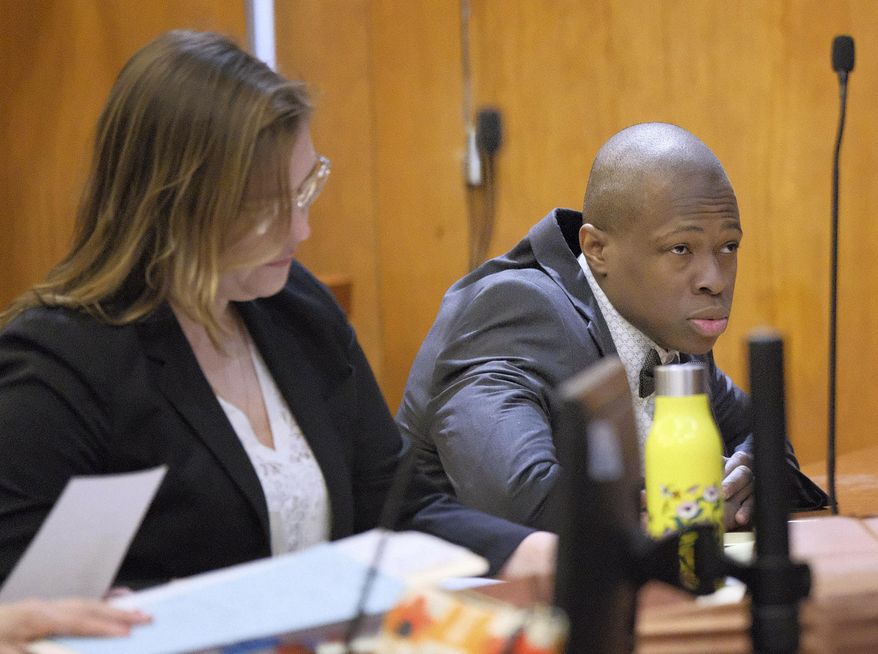 Chanel Lewis appears in court during his retrial in New York, Wednesday, March 20, 2019. Lewis is accused of killing a woman who was attacked while running near her family's New York City home. (Curtis Means/The Daily Mail via AP, Pool)