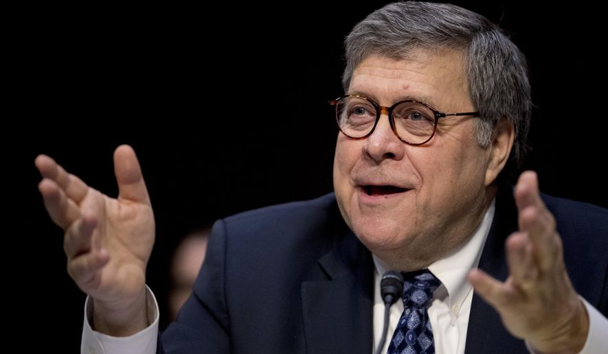 In this Jan. 15, 2019, file photo, Attorney General nominee William Barr testifies during a Senate Judiciary Committee hearing on Capitol Hill in Washington. (AP Photo/Andrew Harnik, file)