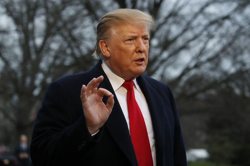 President Donald Trump speaks with the media after stepping off Marine One on the South Lawn of the White House, Sunday, March 24, 2019, in Washington. The Justice Department said Sunday that special counsel Robert Mueller's investigation did not find evidence that President Donald Trump's campaign "conspired or coordinated" with Russia to influence the 2016 presidential election. (AP Photo/Alex Brandon)