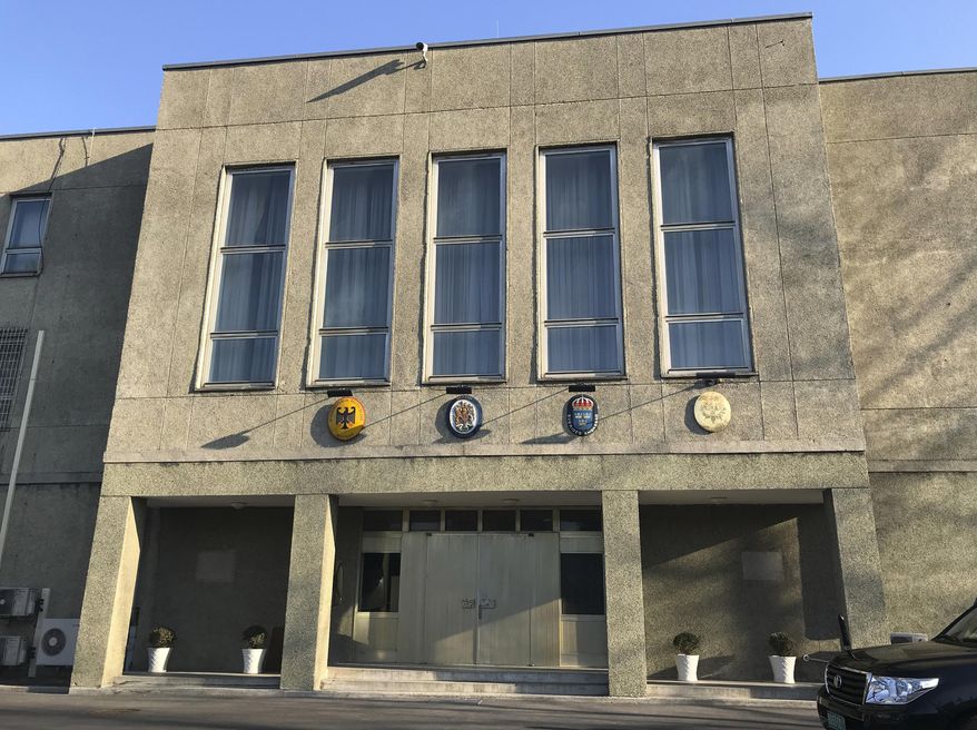 This March 22, 2019, photo shows the building that houses the Swedish Embassy in Pyongyang, North Korea. Swedish diplomats have maintained a room in the embassy for the United States to use if it ever decides to open an “interest section” in the North Korean capital. (The Swedish Embassy via AP)