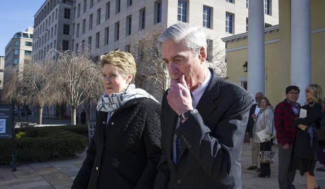 In this March 24, 2019, photo, special counsel Robert Mueller, and his wife Ann, depart St. John&#x27;s Episcopal Church, across from the White House, in Washington. (AP Photo/Cliff Owen)