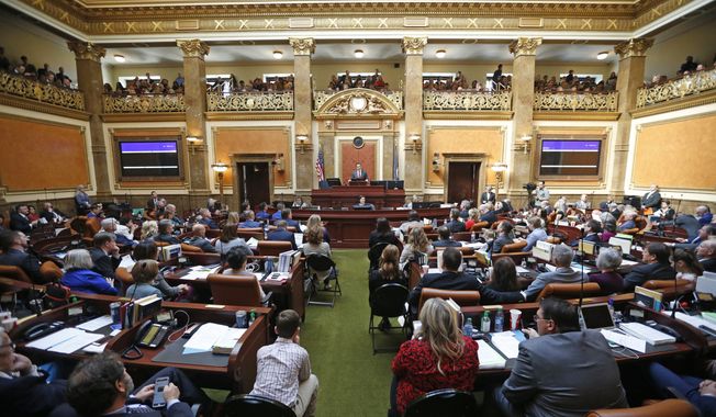 In this Jan. 28, 2019, file photo, the floor of the Utah House of Representatives is shown during the first day of the Utah legislative session, in Salt Lake City. In March 2019, the state legislature passed and Republican Gov. Gary Herbert has signed a law banning most abortions after 18 weeks of gestation. (AP Photo/Rick Bowmer, file) **FILE**