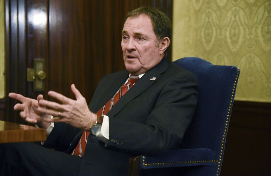 In this March 14, 2019, file photo, Utah Gov. Gary Herbert speaks during an interview on the final day of the legislative session at the Utah State Capitol in Satl Lake City. Herbert has signed a law banning most abortions after 18 weeks of gestation, setting the stage for a legal showdown. (Francisco Kjholseth/The Salt Lake Tribune via AP, File) **FILE**