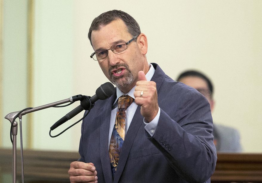 FILE - This Aug. 23, 2016 photo shows Assemblyman Brian Dahle, R-Bieber, speaking at the Capitol in Sacramento, Calif. Voters in two California legislative districts are picking new senators to fill vacancies created by last fall's election. The special elections Tuesday, March 26, 2019 aim to fill the seats formerly held by Democrat Ricardo Lara, who was elected insurance commissioner, and Republican Ted Gaines, who won a seat on the Board of Equalization. Dahle is one of six candidates who want to succeed Gaines in the massive northeastern 1st Senate District. (AP Photo/Rich Pedroncelli, File)