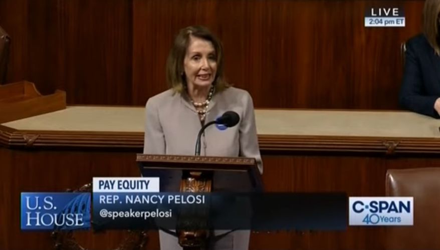 Speaker Nancy Pelosi discusses women&#x27;s issues before the House, March 27, 2019. (Image: C-SPAN)