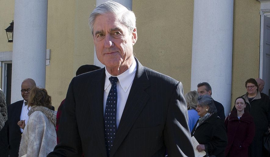 In this March 24, 2019, file photo, special counsel Robert Mueller departs St. John&#39;s Episcopal Church, across from the White House in Washington. (AP Photo/Cliff Owen) ** FILE **
