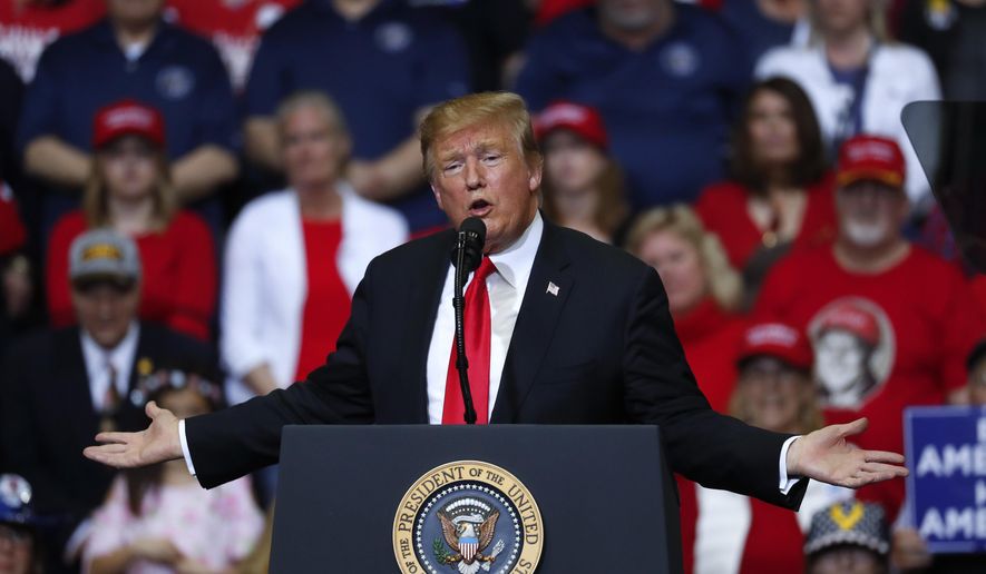 President Donald Trump speaks during a rally in Grand Rapids, Mich., Thursday, March 28, 2019. (AP Photo/Paul Sancya)