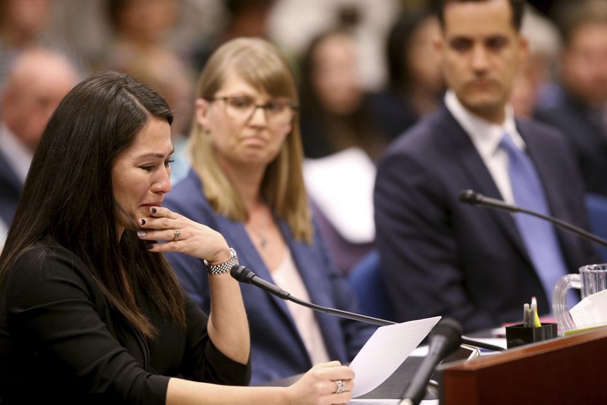 Assemblywoman Sandra Jauregui, D-Las Vegas, testifies to a joint meeting of the Assembly and Senate Judiciary committees in the Legislative Building in Carson City Monday, April 1, 2019, on her bill, A.B. 291, which would ban bump stocks and other firearms modifications. (K.M. Cannon/Las Vegas Review-Journal via AP)