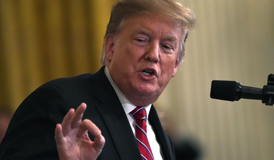 President Donald Trump speaks at the 2019 Prison Reform Summit and First Step Act Celebration in the East Room of the White House in Washington, April 1, 2019. (AP Photo/Susan Walsh)