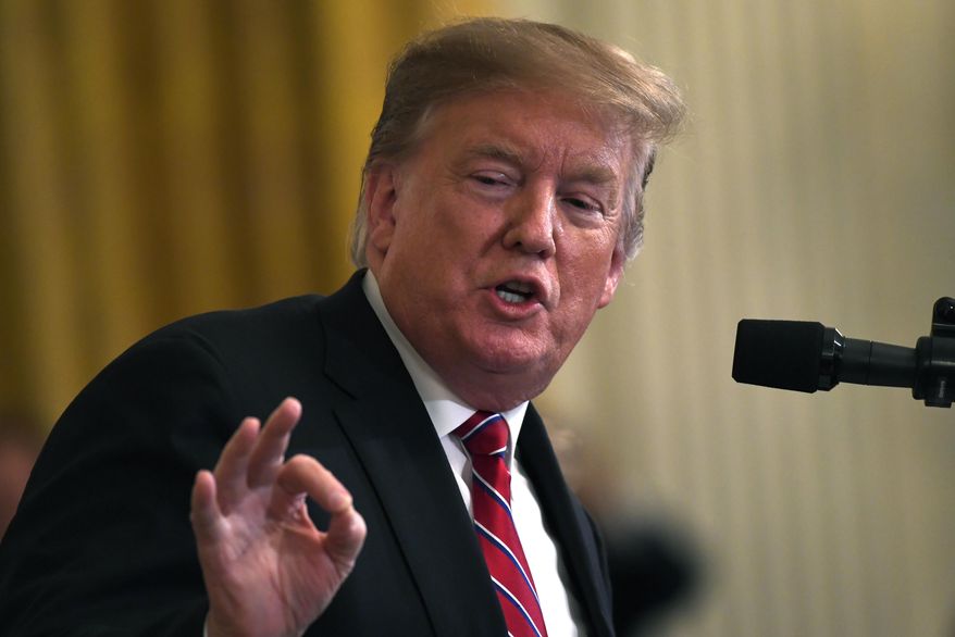 President Donald Trump speaks at the 2019 Prison Reform Summit and First Step Act Celebration in the East Room of the White House in Washington, April 1, 2019. (AP Photo/Susan Walsh)