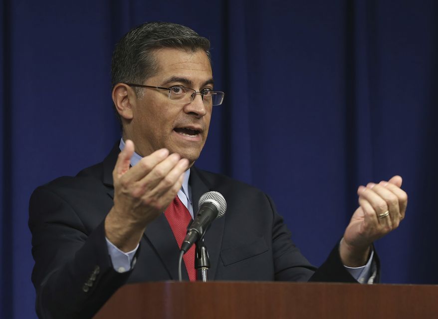 FILE - In this March 5, 2019 file photo, California Attorney General Xavier Becerra speaks during a news conference in Sacramento, Calif. A California court of appeals ruling released Friday, March 29, 2019 says law enforcement agencies must release police misconduct records even if the behavior occurred before a new transparency law took effect. Becerra has declined to release records from his office, saying the intent of the law need to be clarified by the courts. (AP Photo/Rich Pedroncelli, File)