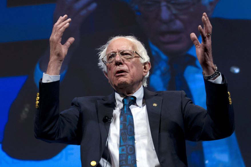 Presidential candidate Sen. Bernie Sanders of Vermont, speaks during the We the People Membership Summit, featuring the 2020 Democratic presidential candidates, at the Warner Theater, in Washington, Monday, April 1, 2019. Sanders says his campaign has raised $18.2 million in the 41 days since he launched his Democratic presidential bid. (AP Photo/Jose Luis Magana)