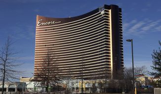 In this Jan. 2, 2019, file photo, construction continues on the Encore Boston Harbor luxury resort and casino in Everett, Mass. (AP Photo/Steven Senne, File)