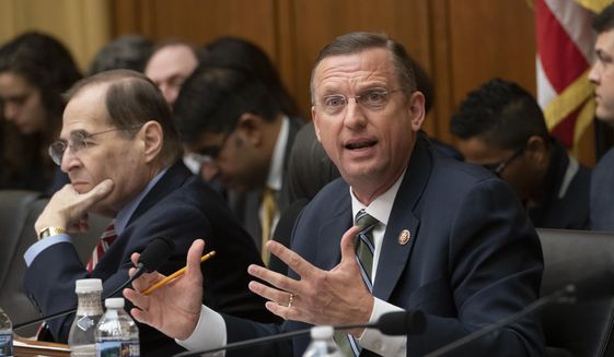 House Judiciary Committee Ranking Member Doug Collins, R-Ga., makes an objection to the resolution by Chairman Jerrold Nadler, D-N.Y., left, to subpoena special counsel Robert Mueller&#39;s full report, on Capitol Hill in Washington, Wednesday, April 3, 2019. (AP Photo/J. Scott Applewhite) ** FILE **