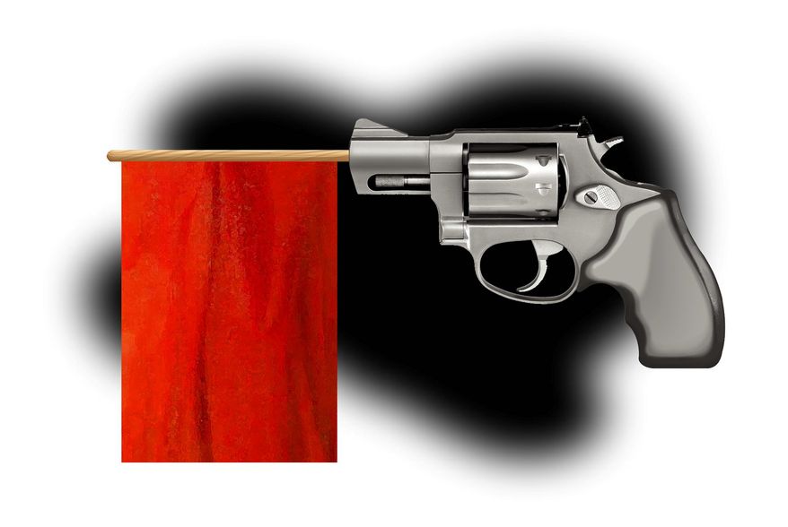 Illustration on red flag gun laws by Alexander Hunter/The Washington Times
