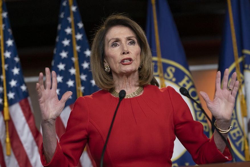 Speaker of the House Nancy Pelosi, D-Calif., speaks to reporters during a news conference on Capitol Hill in Washington, Thursday, April 4, 2019. (AP Photo/J. Scott Applewhite)