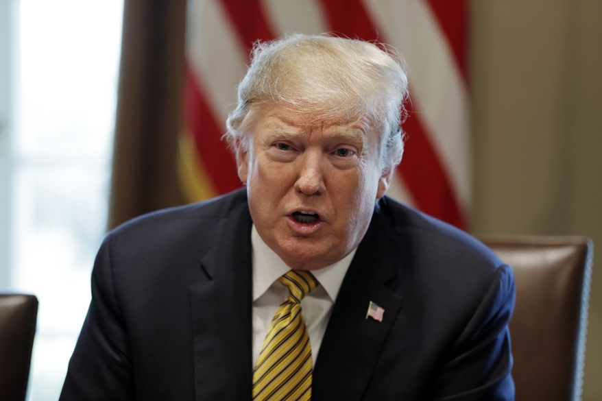 President Donald Trump speaks during the White House Opportunity and Revitalization Council meeting in the Cabinet Room of the White House, Thursday, April 4, 2019, in Washington. (AP Photo/Evan Vucci)