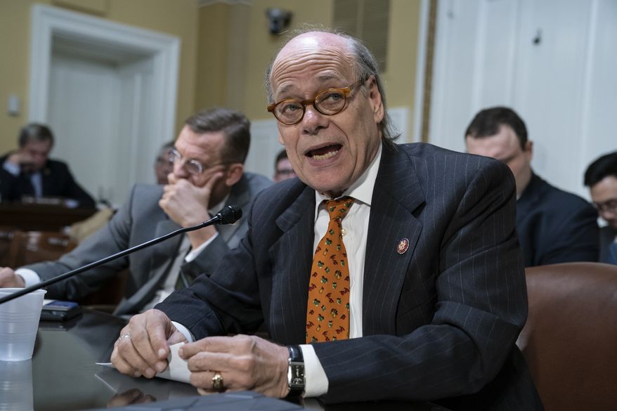 This March 11, 2019, file photo shows Rep. Steve Cohen, D-Tenn., representing House Judiciary Committee Chairman Jerrold Nadler of N.Y., joined at left by Rep. Doug Collins, R-Ga., the top Republican on the House Judiciary Committee, going before the House Rules Committee. (AP Photo/J. Scott Applewhite, File)