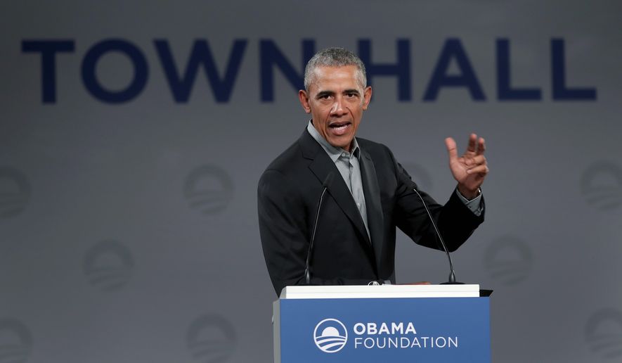 Former President Barack Obama referenced himself over 400 times during a town hall in Berlin on Saturday, according to a report. (Associated Press)