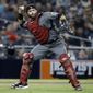Arizona Diamondbacks catcher Alex Avila throws out San Diego Padres&#39; Wil Myers on a ground out during the first inning of a baseball game in San Diego, Monday, April 1, 2019. (AP Photo/Alex Gallardo) **FILE**