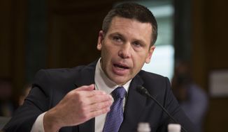 In this Wednesday, March 6, 2019, photo, U.S. Customs and Border Protection Commissioner Kevin McAleenan speaks during a hearing of the Senate Judiciary Committee on oversight of Customs and Border Protection&#39;s response to the smuggling of persons at the southern border, in Washington. President Donald Trump said in a tweet on Sunday, April 7, 2019, that McAleenan will become the acting head of the Department of Homeland Security, after he accepted the resignation of Homeland Security Secretary Kirstjen Nielsen. (AP Photo/Alex Brandon) **FILE**