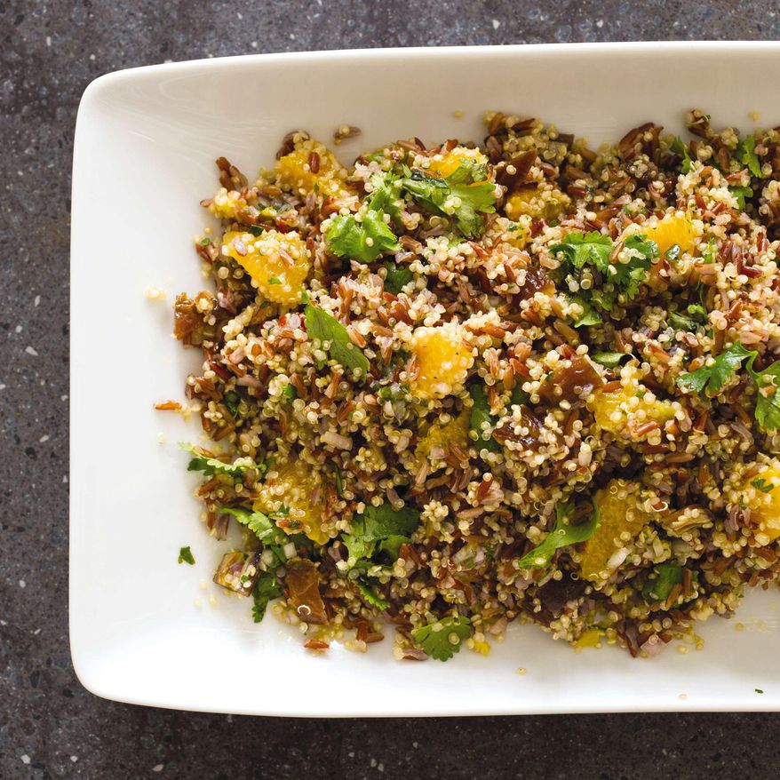 This undated photo provided by America's Test Kitchen in March 2019 shows Red Rice and Quinoa Salad in Brookline, Mass. This recipe appears in the cookbook "Vegan for Everybody." (Carl Tremblay/America's Test Kitchen via AP)