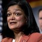 In this Jan. 30, 2019, photo, Rep. Pramila Jayapal, D-Wash, speaks at a news conference on Capitol Hill in Washington. (Associated Press) ** FILE **