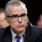 In this June 7, 2017, file photo, then-acting FBI Director Andrew McCabe listens during a Senate Intelligence Committee hearing about the Foreign Intelligence Surveillance Act, on Capitol Hill in Washington. (AP Photo/Alex Brandon) ** FILE **