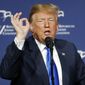 In this April 6, 2019, photo, President Donald Trump speaks at an annual meeting of the Republican Jewish Coalition in Las Vegas. (AP Photo/John Locher) ** FILE **