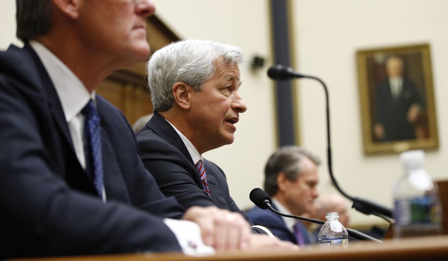 JPMorgan Chase chairman and CEO Jamie Dimon testifies before the House Financial Services Commitee during a hearing, Wednesday, April 10, 2019, on Capitol Hill in Washington. (AP Photo/Patrick Semansky)