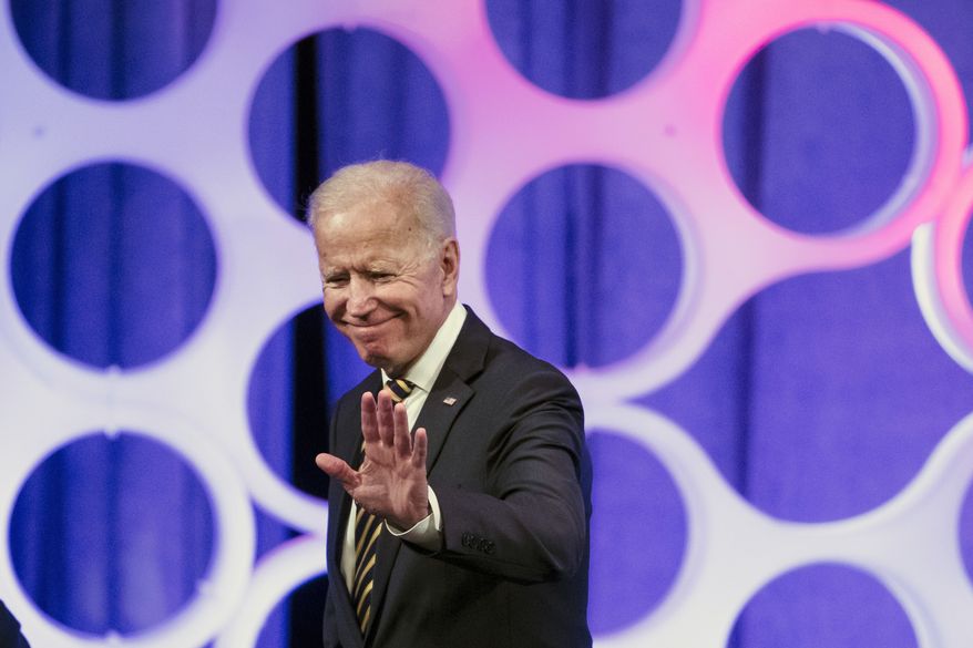 Former Vice President Joe Biden departs from a forum on the opioid epidemic, at the University of Pennsylvania in Philadelphia, Thursday, April 11, 2019. (AP Photo/Matt Rourke)