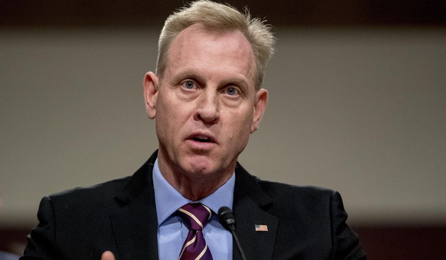 Acting Defense Secretary Patrick Shanahan speaks during a Senate Armed Services Committee hearing on Capitol Hill in Washington , Thursday, April 11, 2019, on the proposed Space Force. (AP Photo/Andrew Harnik)