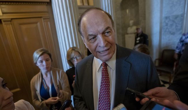 Sen. Richard Shelby, R-Ala., chair of the Senate Appropriations Committee, speaks with reporters just outside the chamber at the Capitol in Washington, Thursday, April 11, 2019. (AP Photo/J. Scott Applewhite) ** FILE **