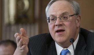 FILE - In this March 28, 2019 file photo, David Bernhardt, a former oil and gas lobbyist, speaks before the Senate Energy and Natural Resources Committee at his confirmation hearing to head the Interior Department, on Capitol Hill in Washington. The Senate has confirmed Bernhardt as the Interior secretary.  (AP Photo/J. Scott Applewhite)