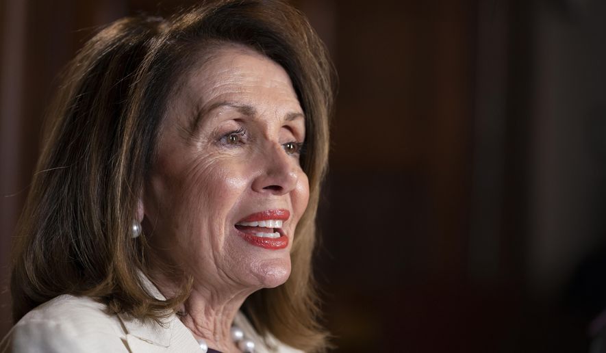 Speaker of the House Nancy Pelosi, D-Calif., speaks during an interview with The Associated Press in her office at the Capitol in Washington, Wednesday, April 10, 2019. House Democrats are rounding the first 100 days of their new majority taking stock of their accomplishments, noting the stumbles and marking their place as a frontline of resistance to President Donald Trump. (AP Photo/J. Scott Applewhite)