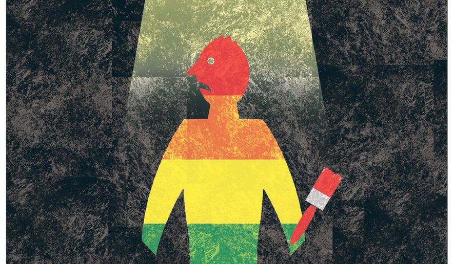 Illustration on the controversy over the nature of homosexuality by Alexander Hunter/The Washington Times