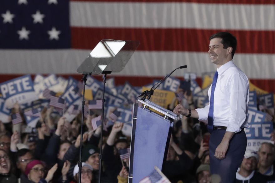 South Bend Mayor Pete Buttigieg announces that he will seek the Democratic presidential nomination during a rally, Sunday, April 14, 2019, in South Bend, Ind. (AP Photo/Darron Cummings)