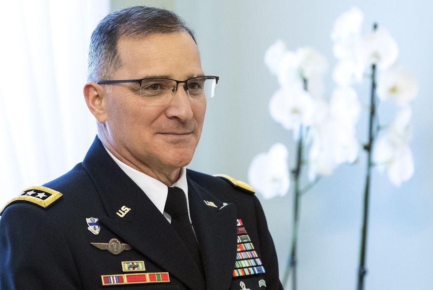 FILE - In this March 16, 2017, file photo, NATO&#39;s Supreme Allied Commander Europe, Army Gen. Curtis Scaparrotti arrives for a meeting in Vilnius, Lithuania. The deep chill in U.S.-Russian relations is stirring concern in some quarters that Washington and Moscow are in danger of stumbling into an armed confrontation that, by mistake or miscalculation, could lead to nuclear war. “During the Cold War, we understood each other’s signals. We talked,” says Scaparrotti, who is about to retire. “I’m concerned that we don’t know them as well today.” (AP Photo/Mindaugas Kulbis, File)