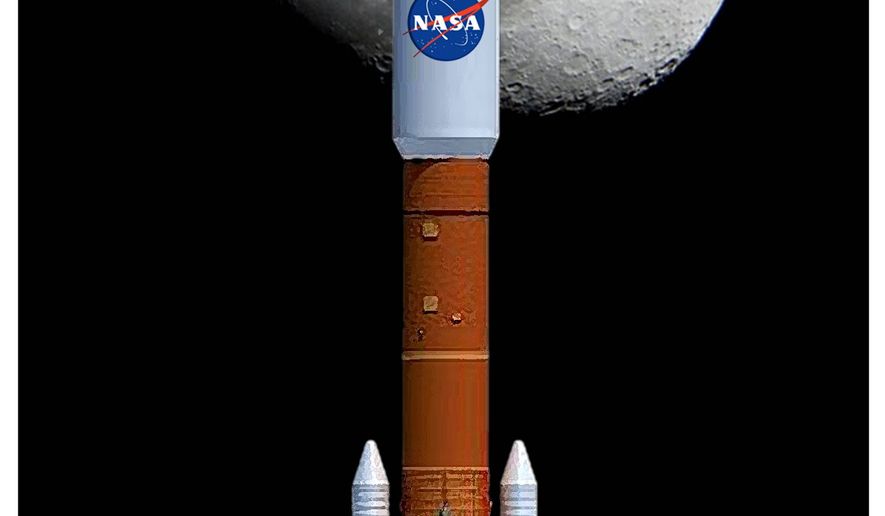 Illustration on a new U.S. moon mission by Alexander Hunter/The Washington Times